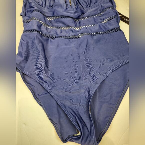 Tempt Me New Navy Blue One Piece Swimsuit Bathing Suit Halter Size L - Picture 9 of 13